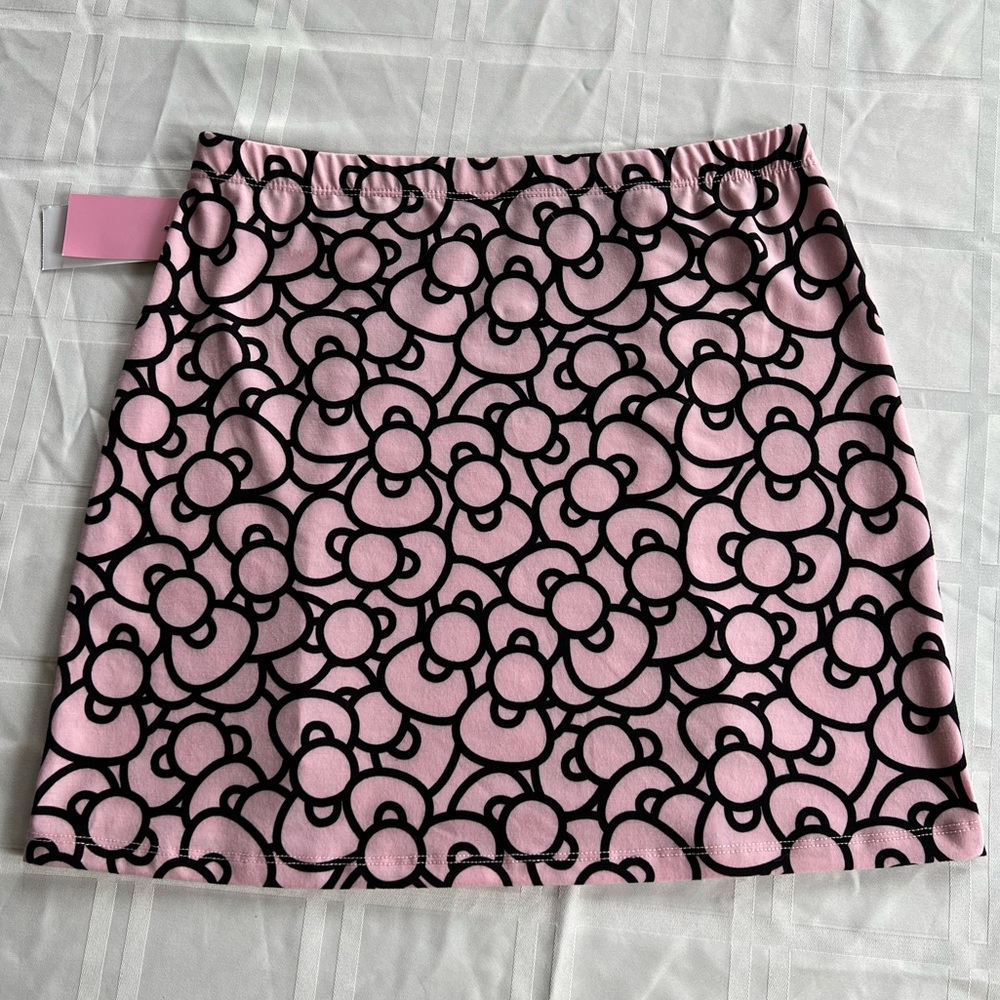 📦 Hello Kitty Hair Bow print skirt short mini baby pink Sanrio elastic waist cat - Picture 5 of 8